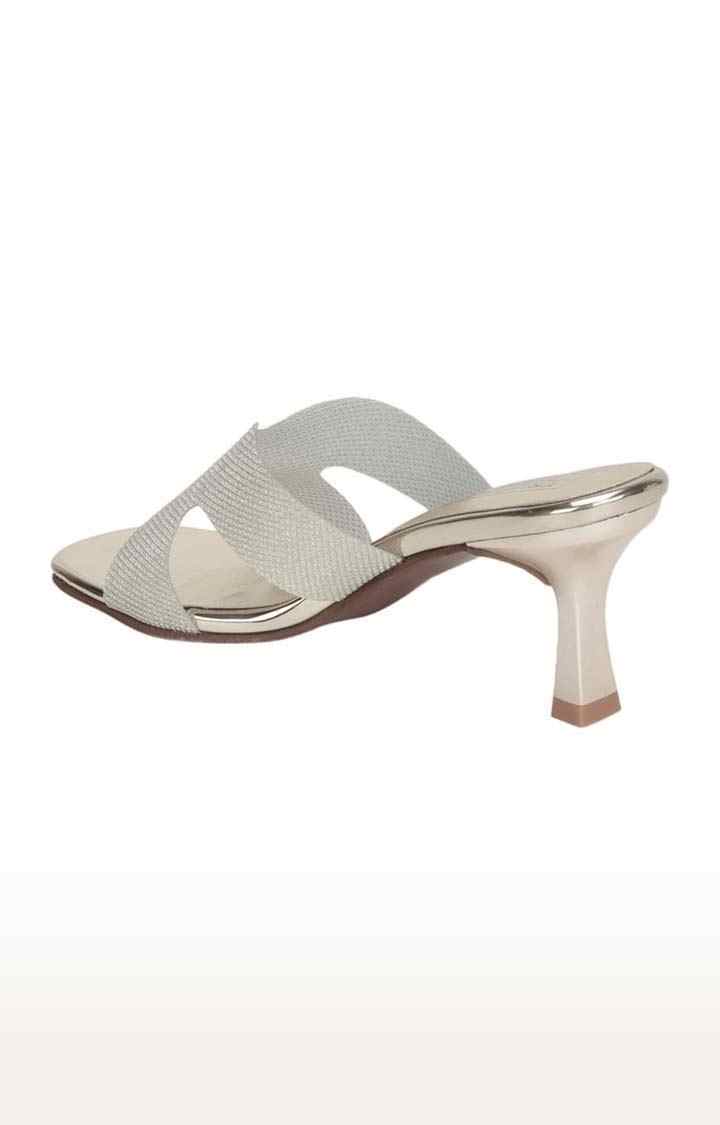 Women's Gold PU Textured Slip On Kitten Heels