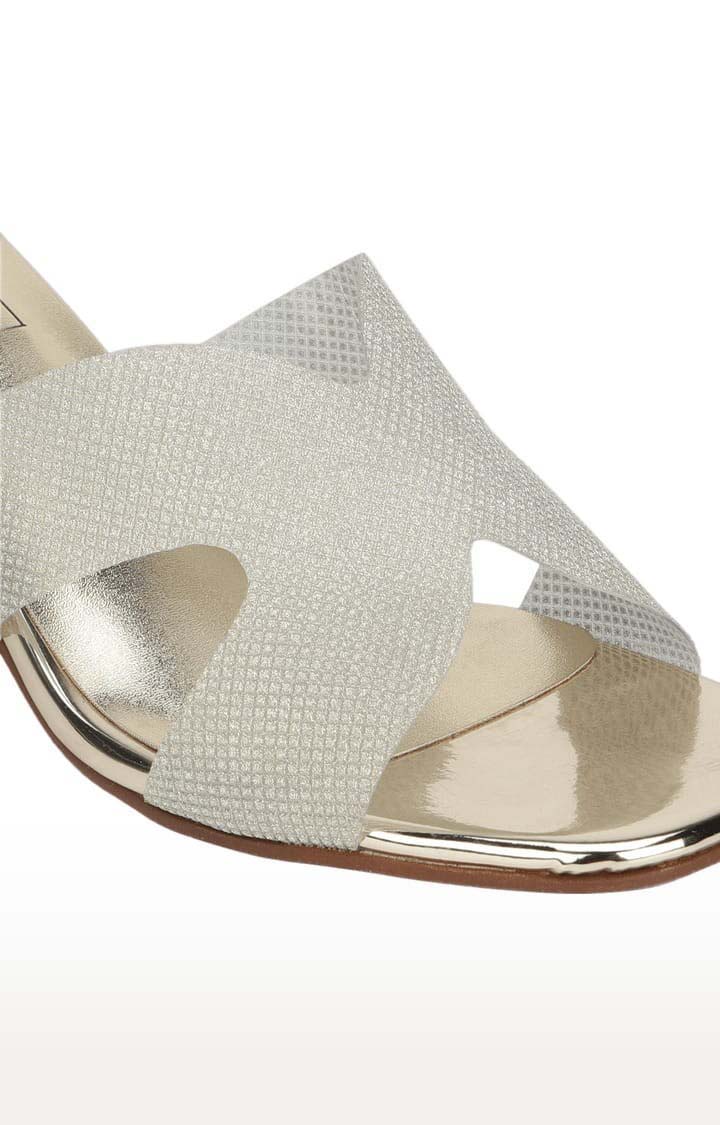 Women's Gold PU Textured Slip On Kitten Heels