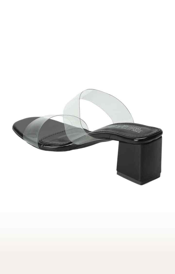 Women's Black PU Solid Slip On Block Heels