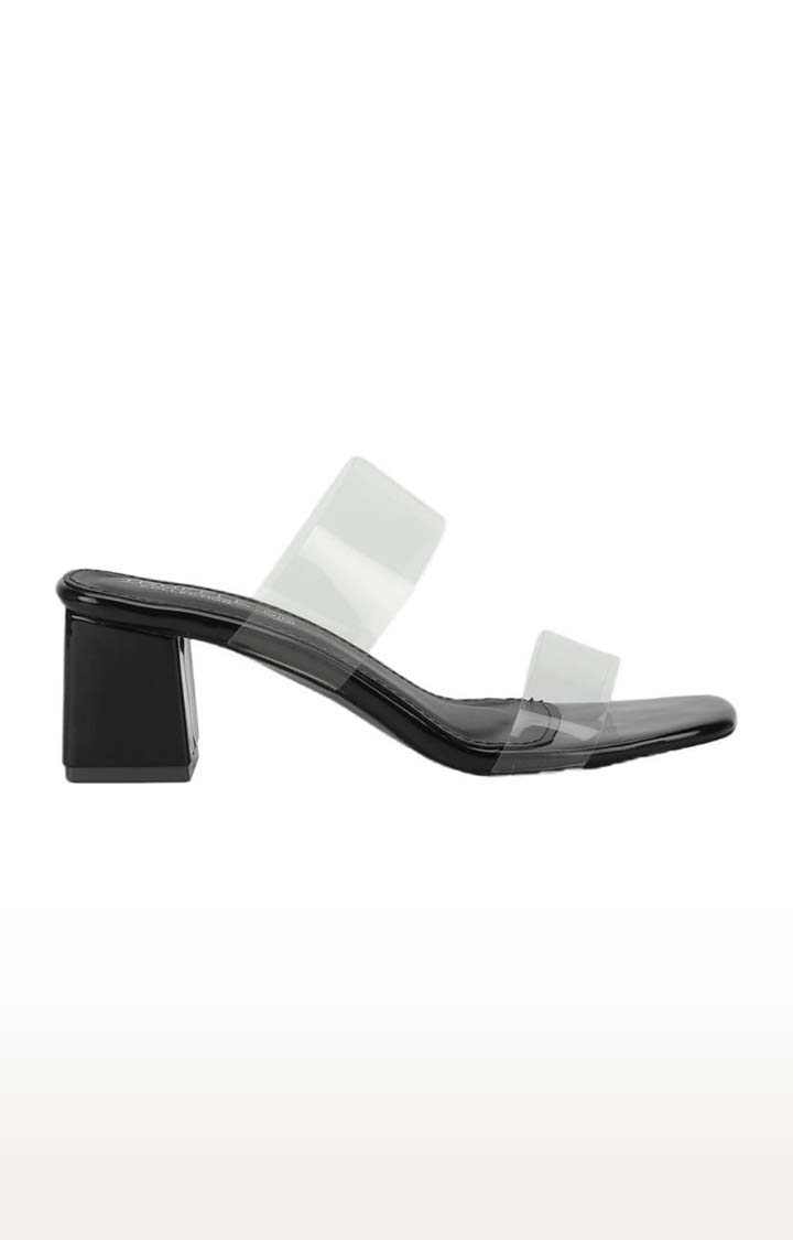 Women's Black PU Solid Slip On Block Heels