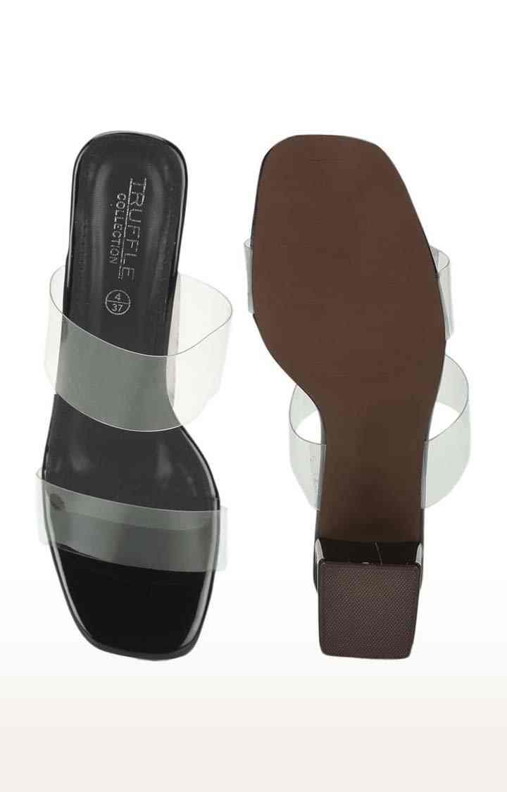 Women's Black PU Solid Slip On Block Heels
