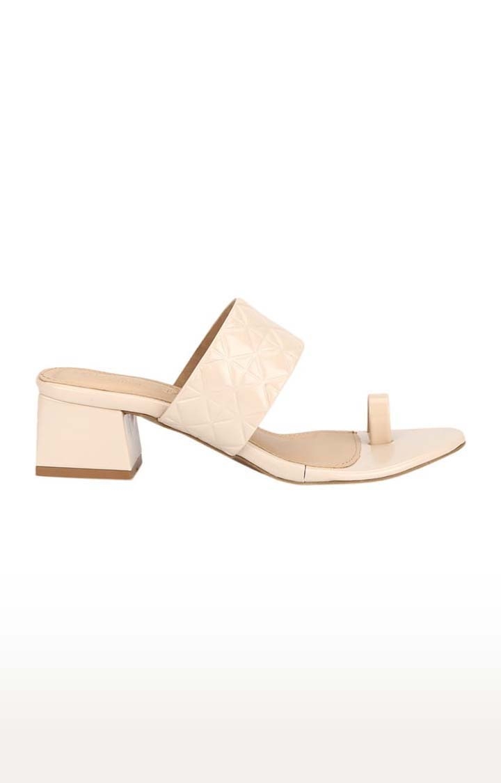 Truffle Collection | Women's Beige Synthetic Leather Textured Slip On Block Heels 1
