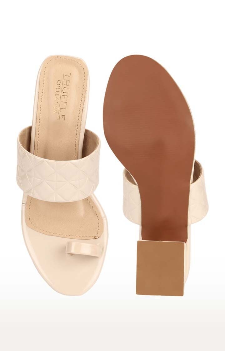 Truffle Collection | Women's Beige Synthetic Leather Textured Slip On Block Heels 3