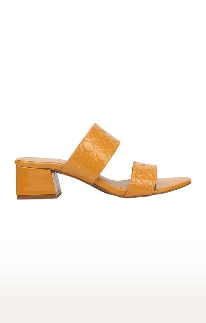 Truffle Collection | Women's Yellow Synthetic Leather Textured Slip On Block Heels 1