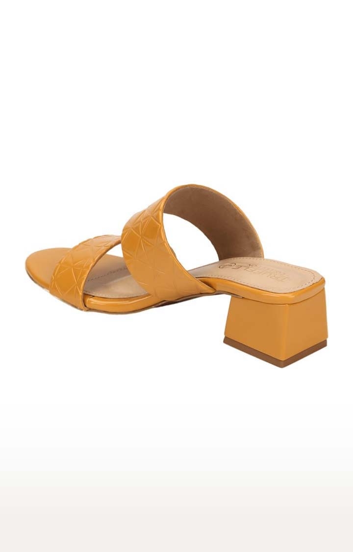 Truffle Collection | Women's Yellow Synthetic Leather Textured Slip On Block Heels 2