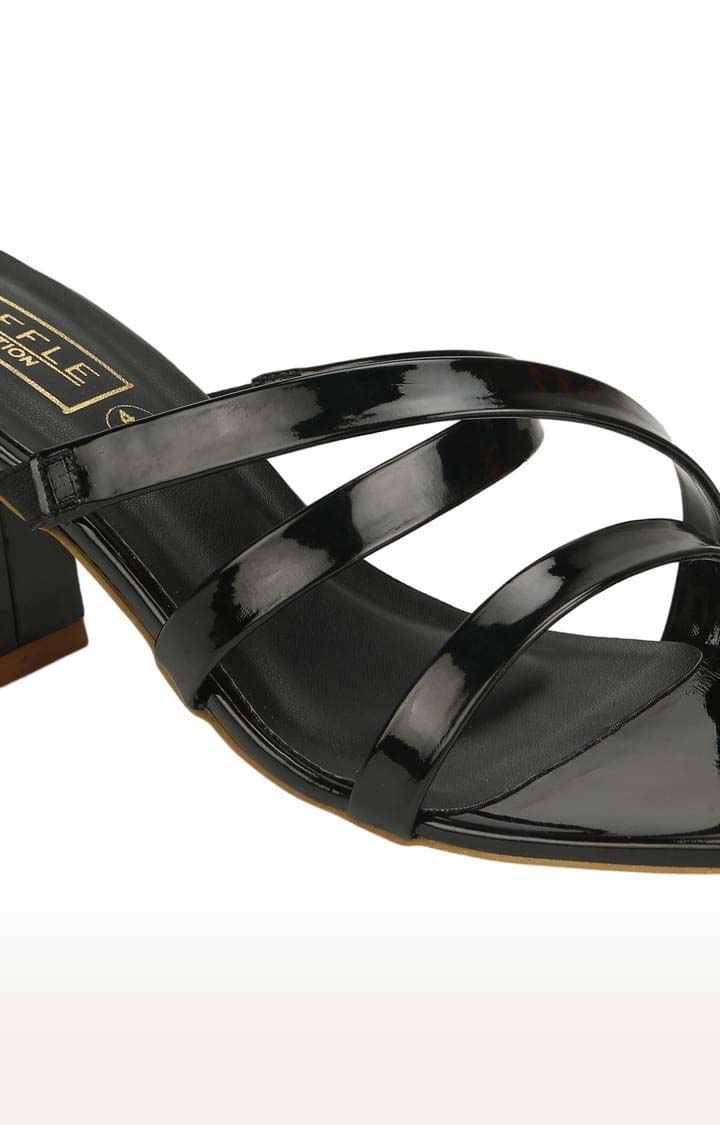 Women's Black Synthetic Leather Solid Slip On Block Heels