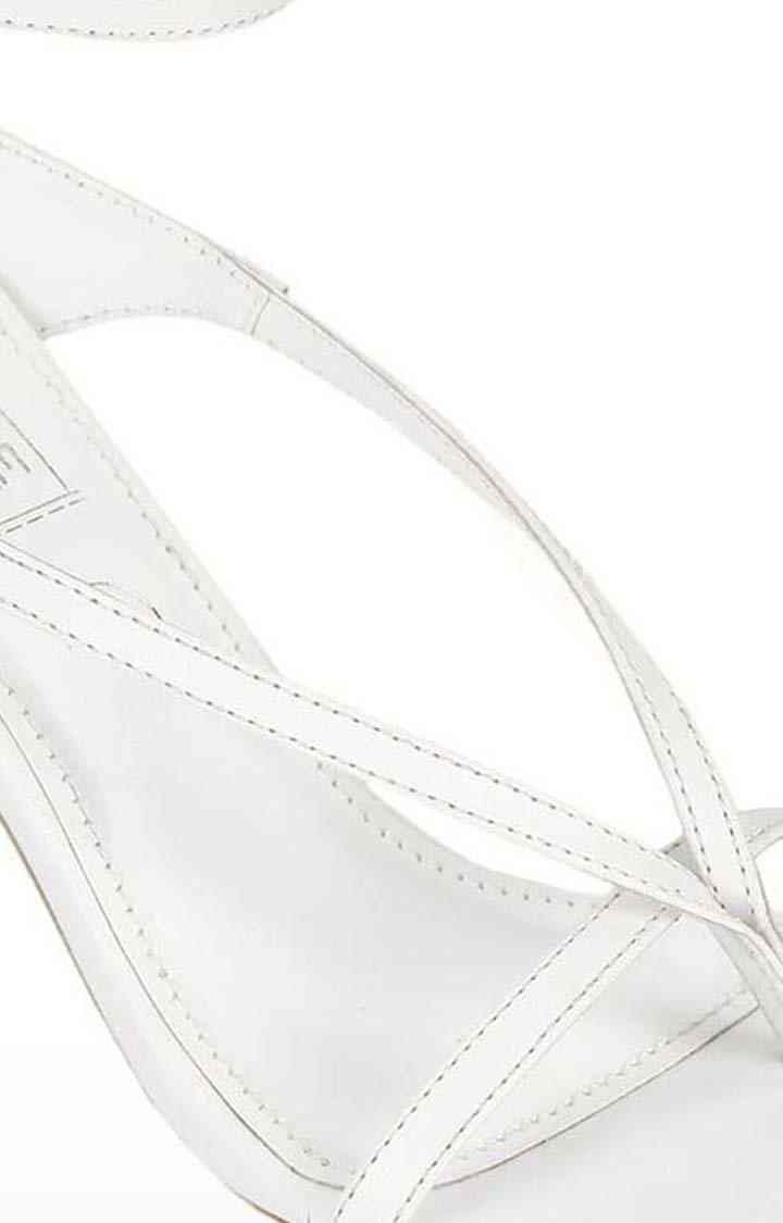 Women's White PU Solid Buckle Stilettos