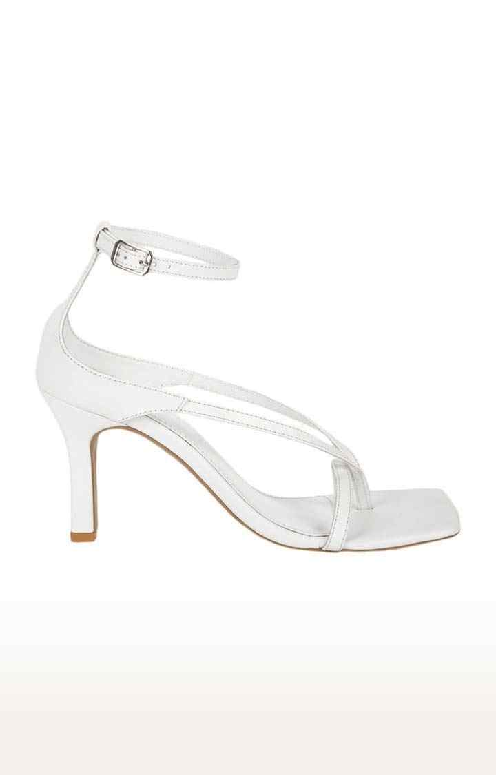 Women's White PU Solid Buckle Stilettos