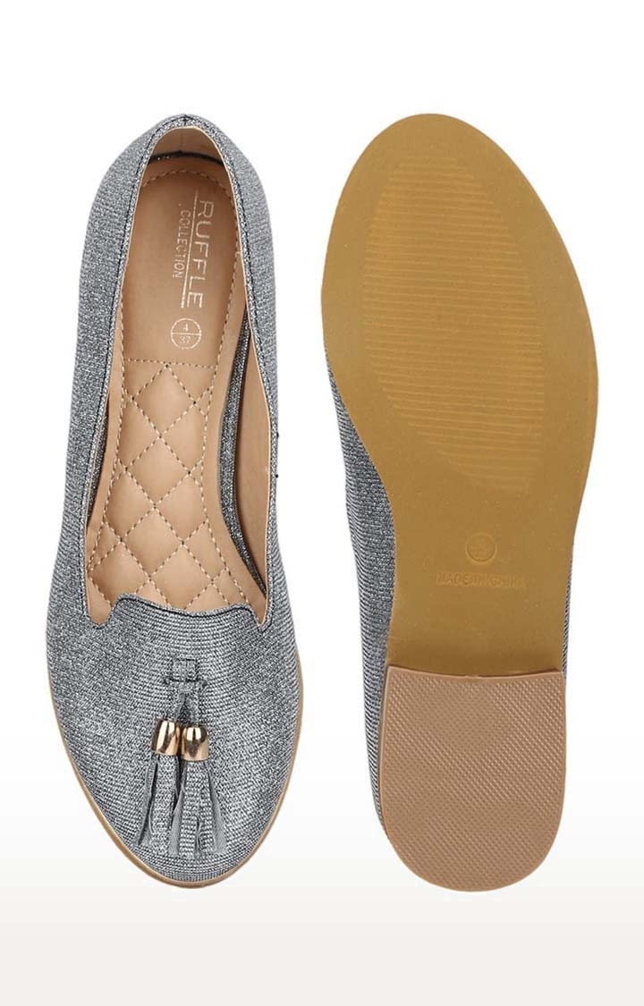 Truffle Collection | Women's Silver PU Textured Slip On Espadrilles 3