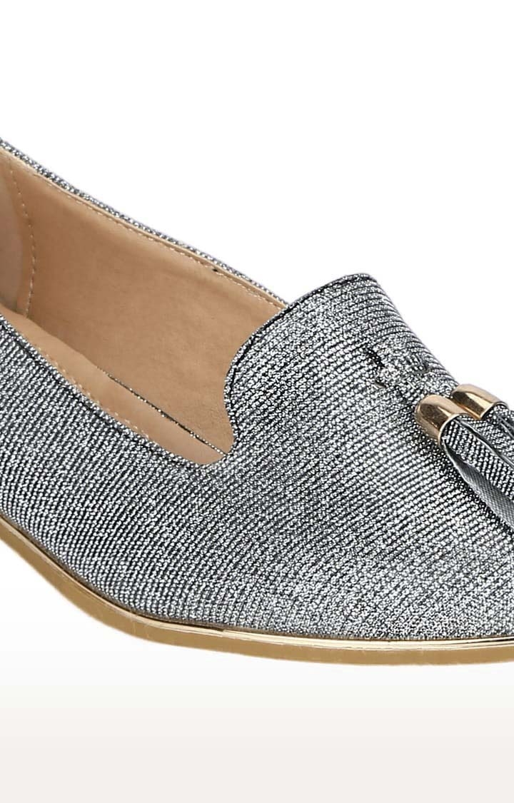 Truffle Collection | Women's Silver PU Textured Slip On Espadrilles 4