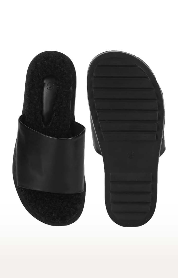 Truffle Collection | Women's Black PU Solid Slip On Flip Flops 3