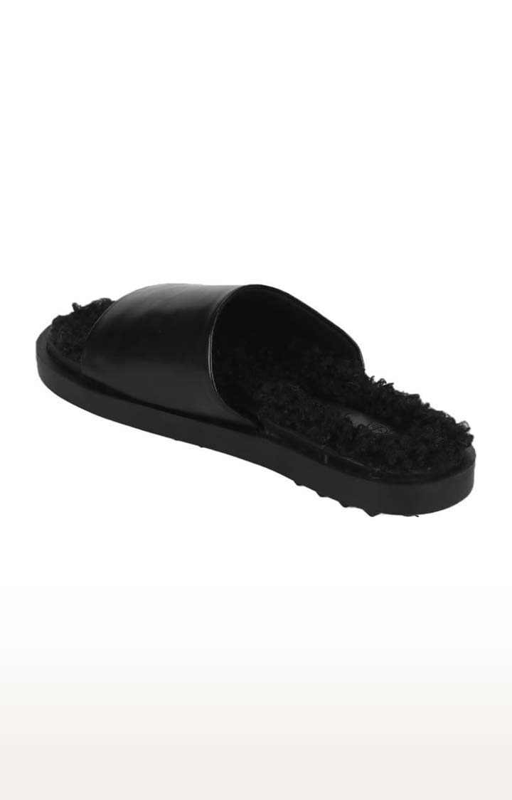 Truffle Collection | Women's Black PU Solid Slip On Flip Flops 2