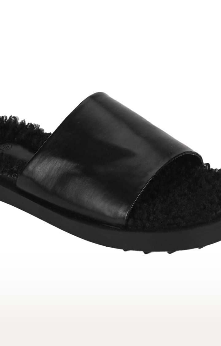 Truffle Collection | Women's Black PU Solid Slip On Flip Flops 4