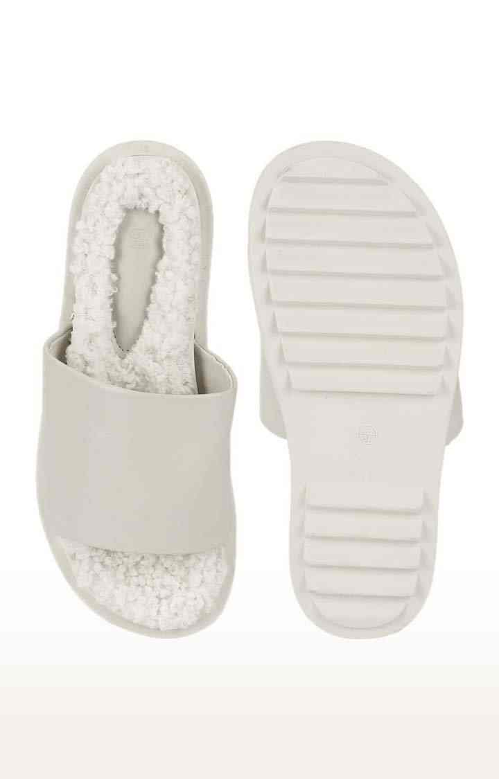 Truffle Collection | Women's White PU Solid Slip On Flip Flops 3