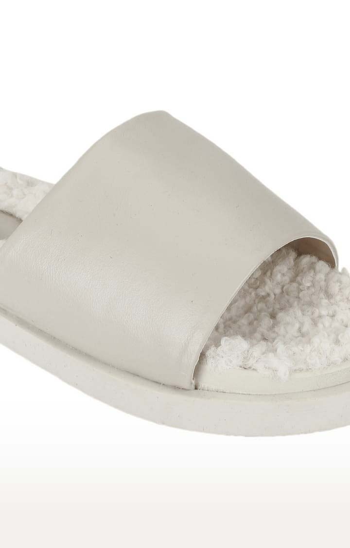 Truffle Collection | Women's White PU Solid Slip On Flip Flops 4