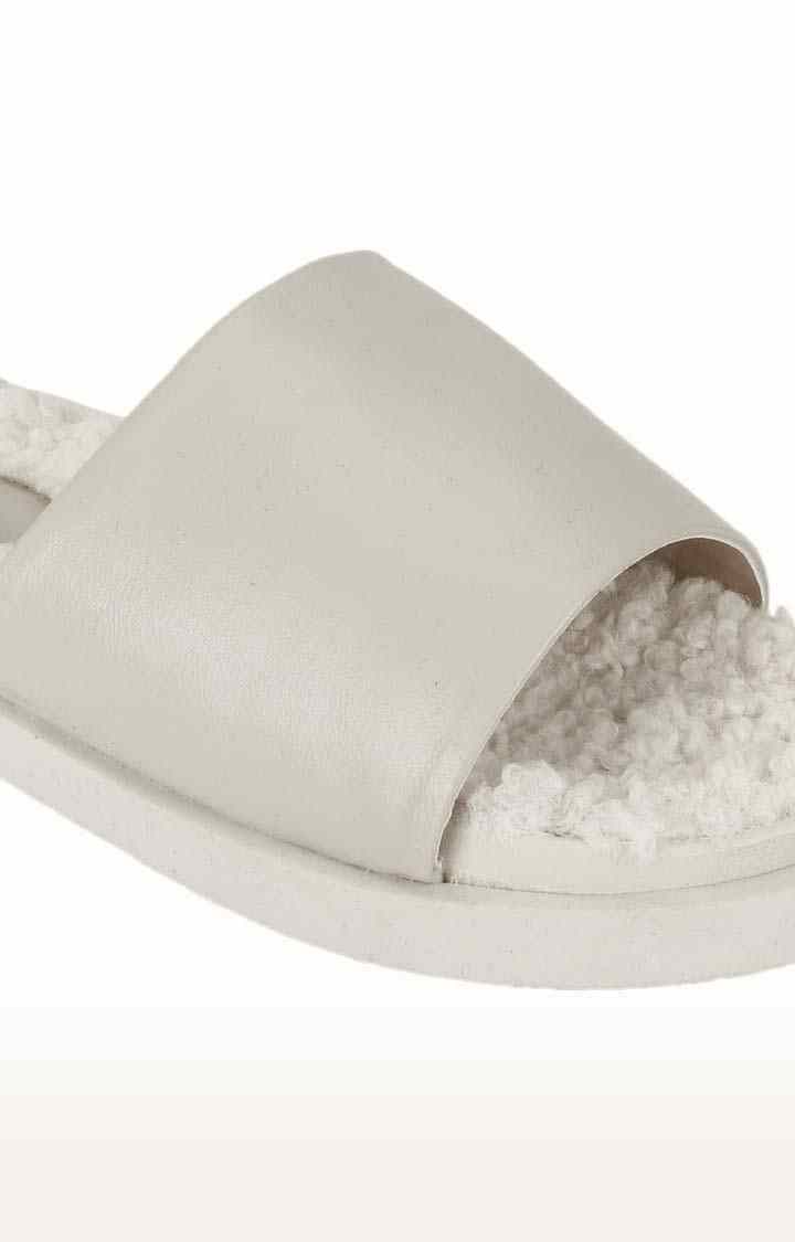 Truffle Collection | Women's White PU Solid Slip On Flip Flops 4