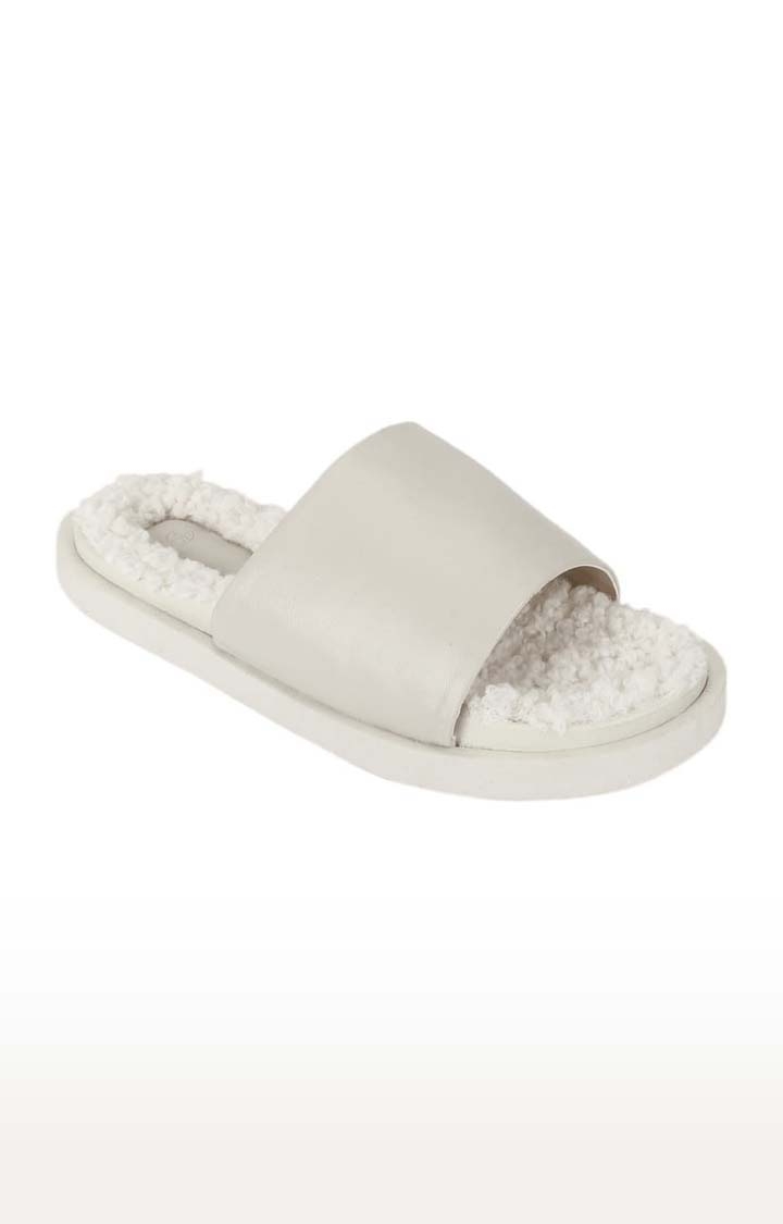 Truffle Collection | Women's White PU Solid Slip On Flip Flops 0
