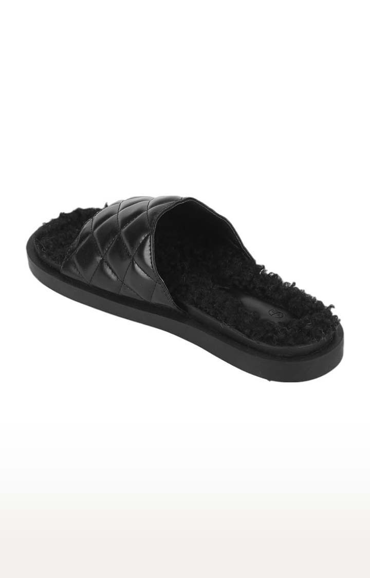 Truffle Collection | Women's Black PU Quilted Flat Slip-ons 2