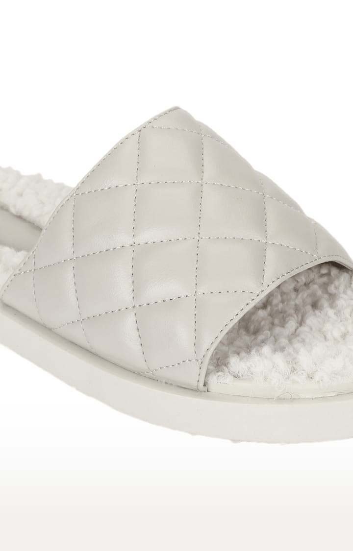 Truffle Collection | Women's White PU Quilted Slip On Flip Flops 4