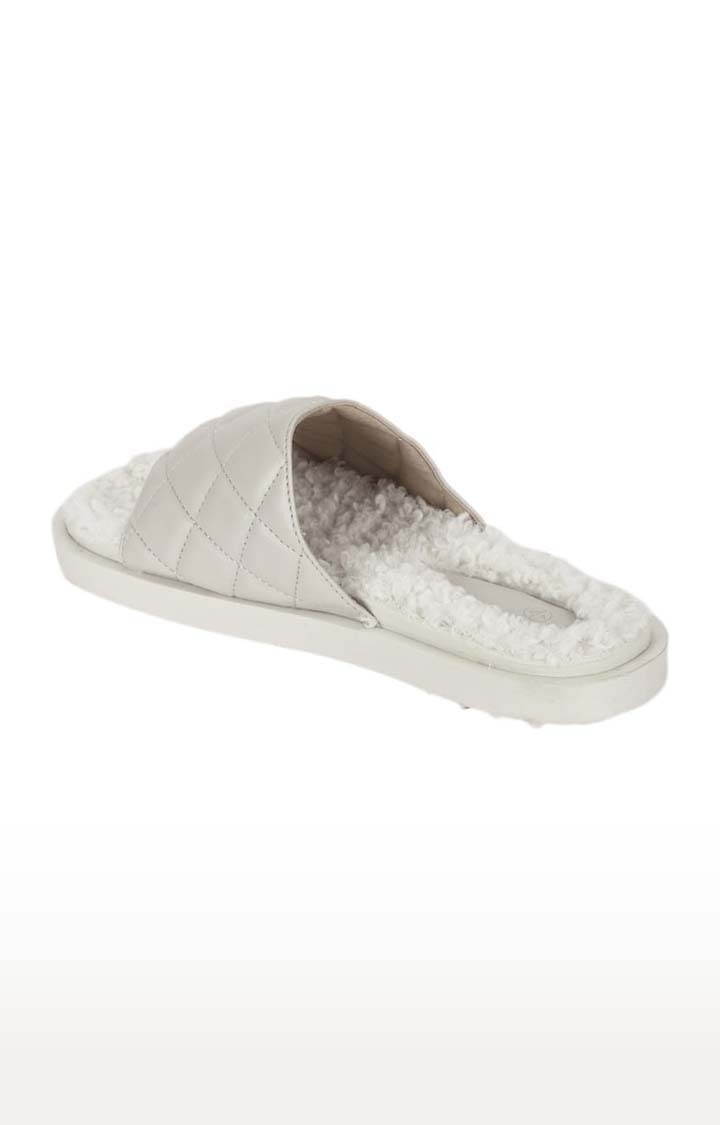 Truffle Collection | Women's White PU Quilted Slip On Flip Flops 2