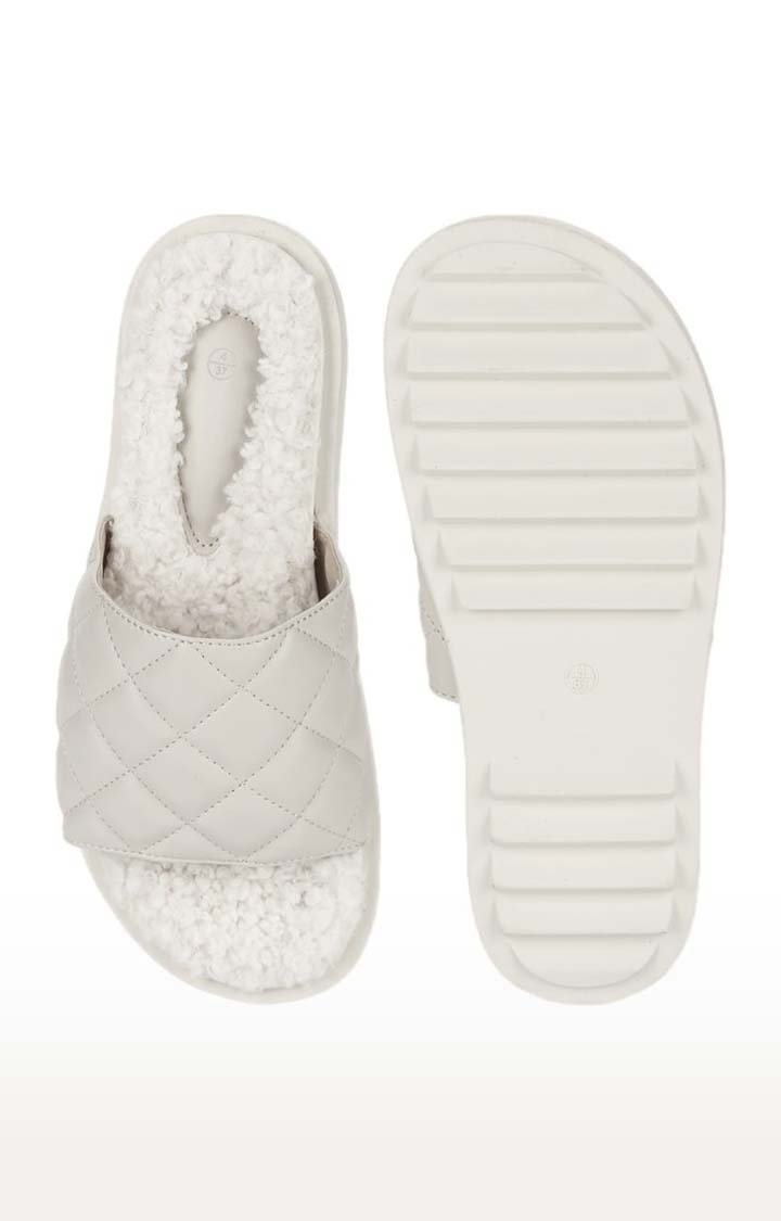 Truffle Collection | Women's White PU Quilted Slip On Flip Flops 3