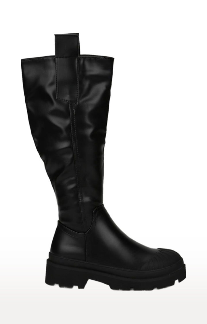 Truffle Collection | Women's Black PU Solid Zip Boot 1