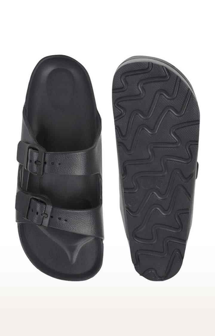 Women's Black Rubber Solid Flat Slip-ons