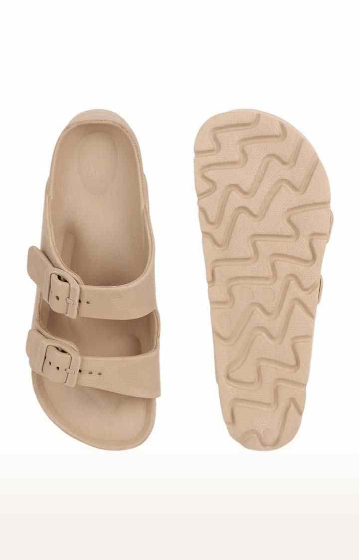 Women's Beige Rubber Solid Flat Slip-ons