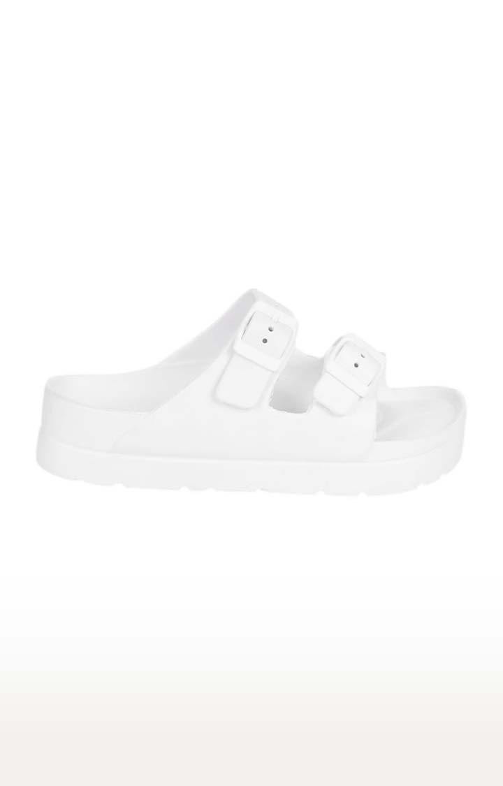 Women's White Rubber Solid Flat Slip-ons
