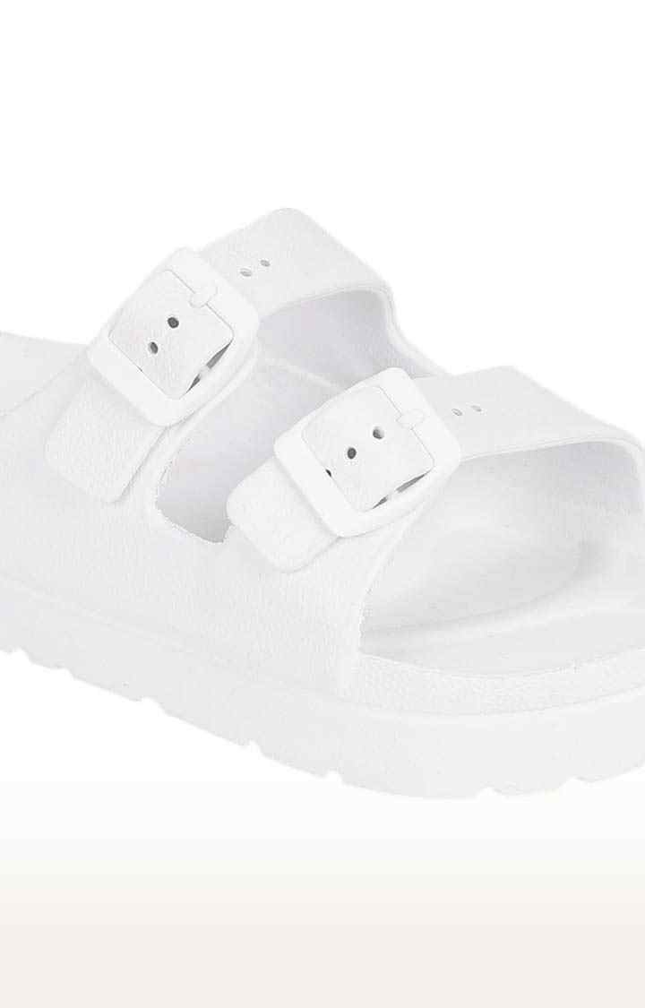 Women's White Rubber Solid Flat Slip-ons