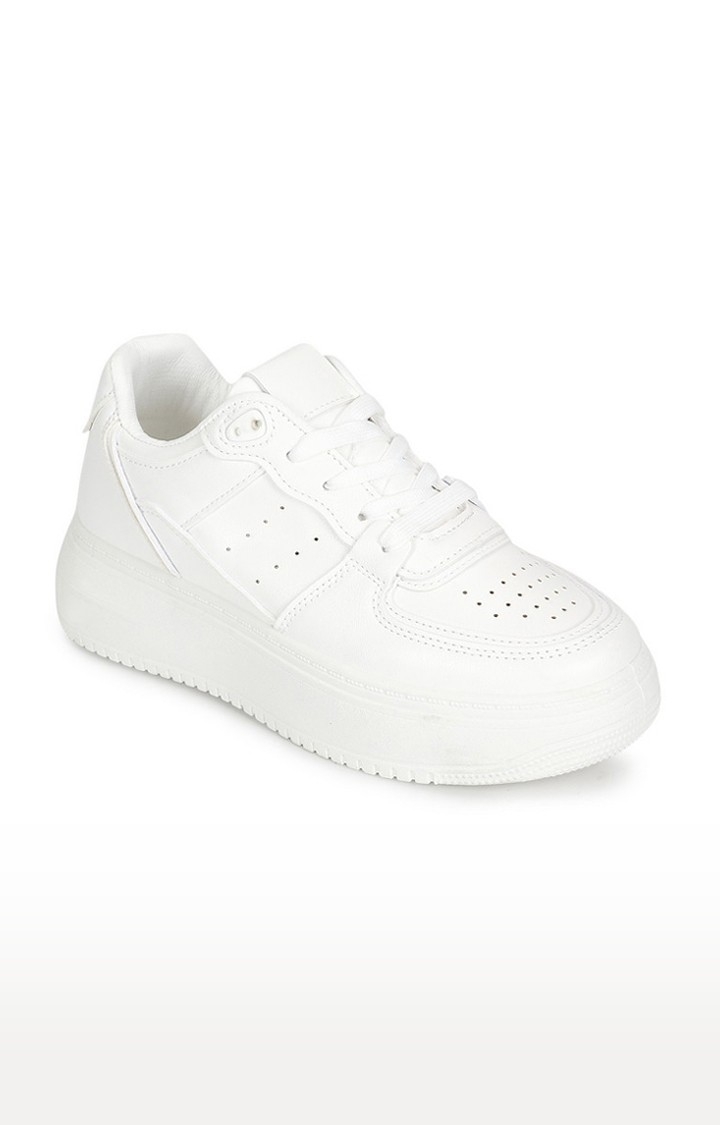 Women's White Solid PU Sneakers