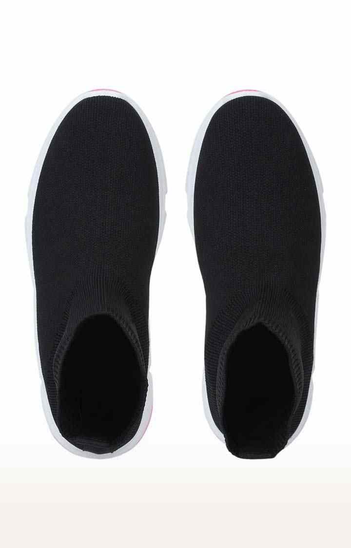 Women's Black Mesh Solid Slip On Boot