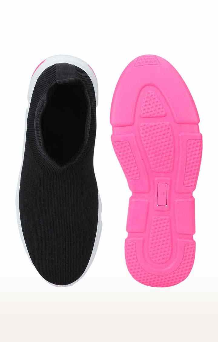 Women's Black Mesh Solid Slip On Boot