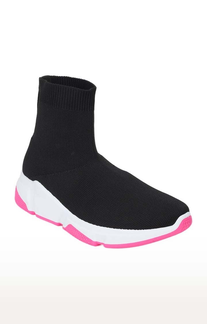 Truffle Collection | Women's Black Mesh Solid Slip On Boot