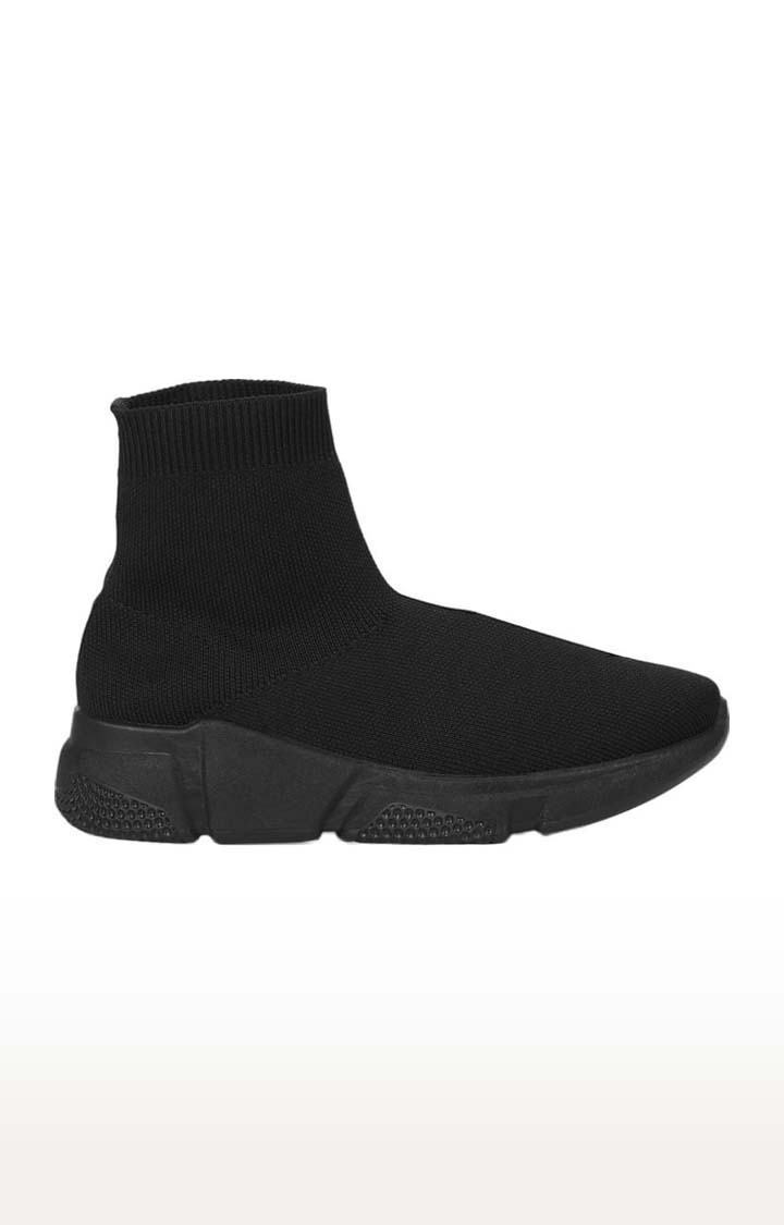 Truffle Collection | Women's Black Mesh Solid Slip On Boot 1