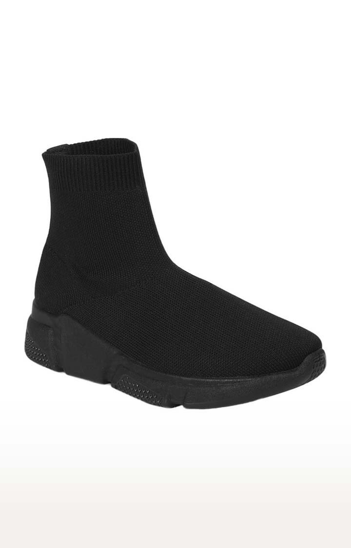 Truffle Collection | Women's Black Mesh Solid Slip On Boot