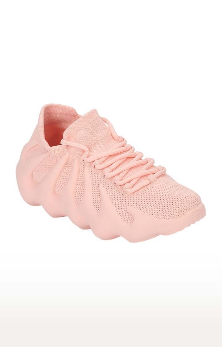Truffle Collection | Women's Pink Mesh Solid Casual Lace-ups