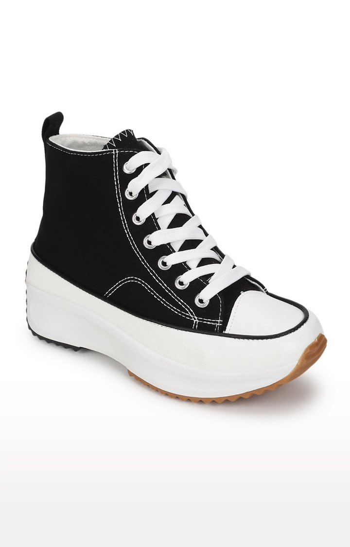 Truffle Collection | Women's Black Canvas Lace Up Sneakers 0