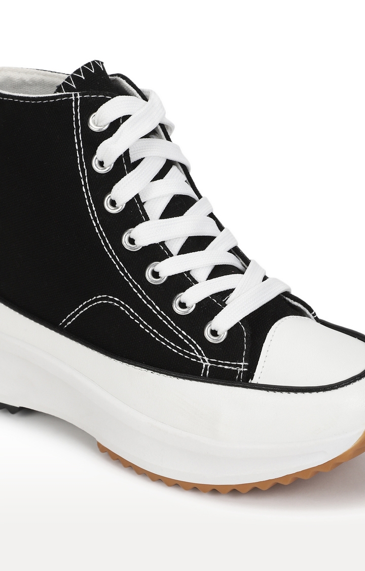 Truffle Collection | Women's Black Canvas Lace Up Sneakers 5