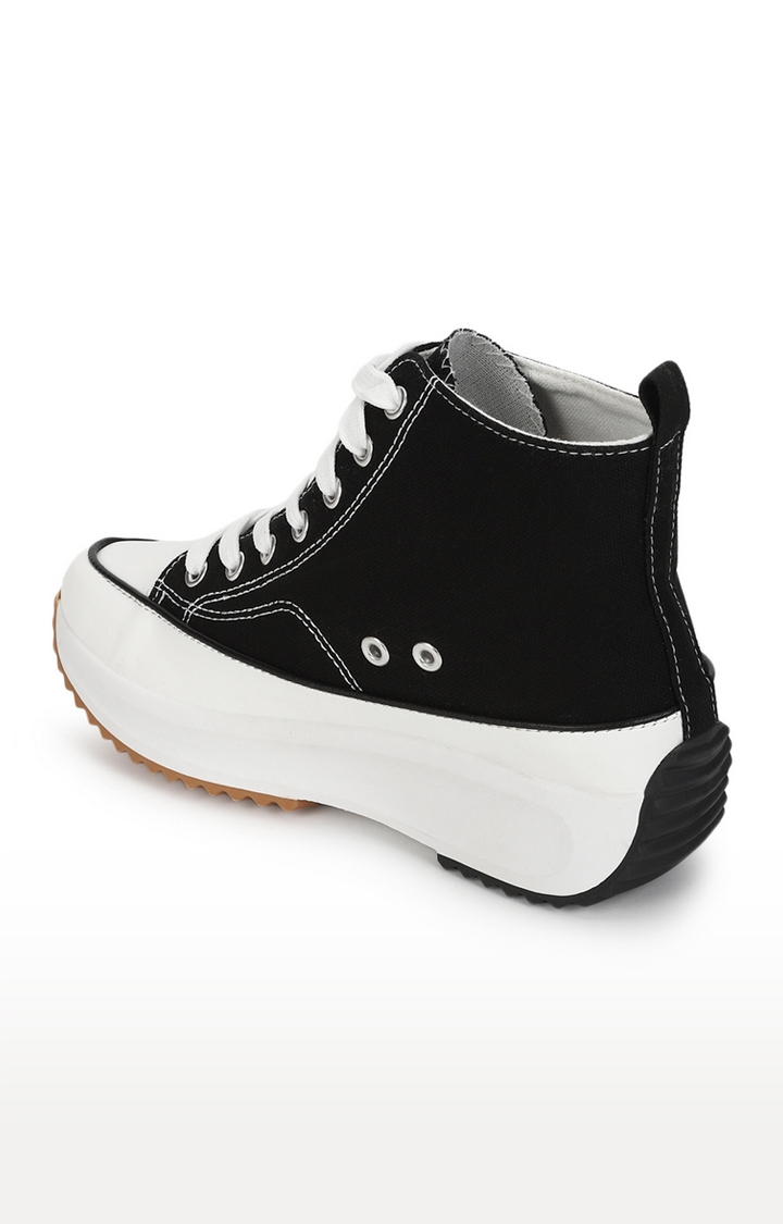 Truffle Collection | Women's Black Canvas Lace Up Sneakers 2