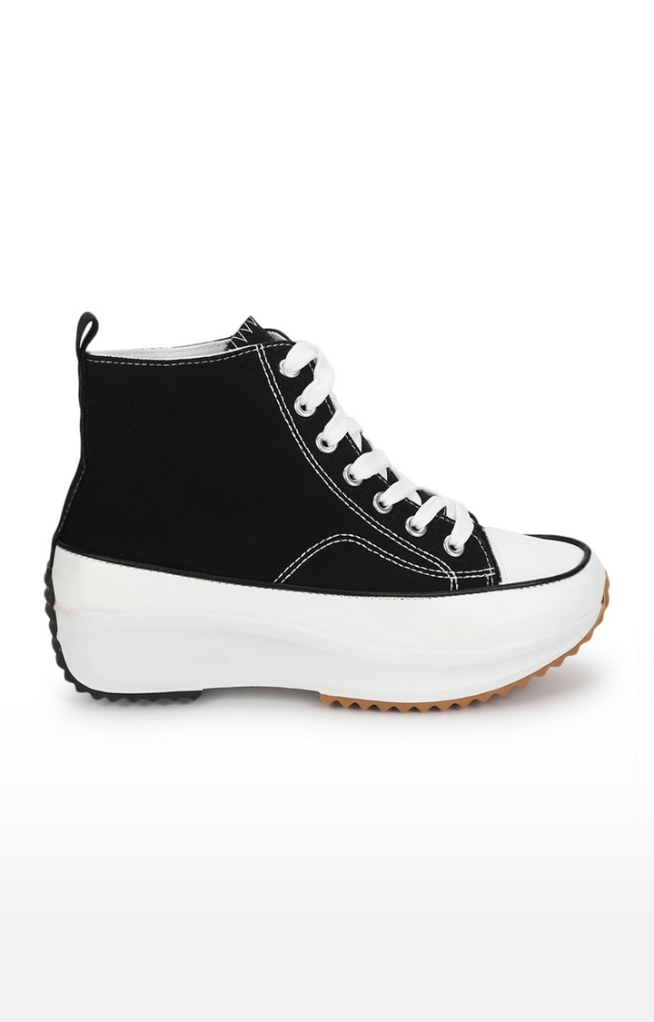 Truffle Collection | Women's Black Canvas Lace Up Sneakers 1