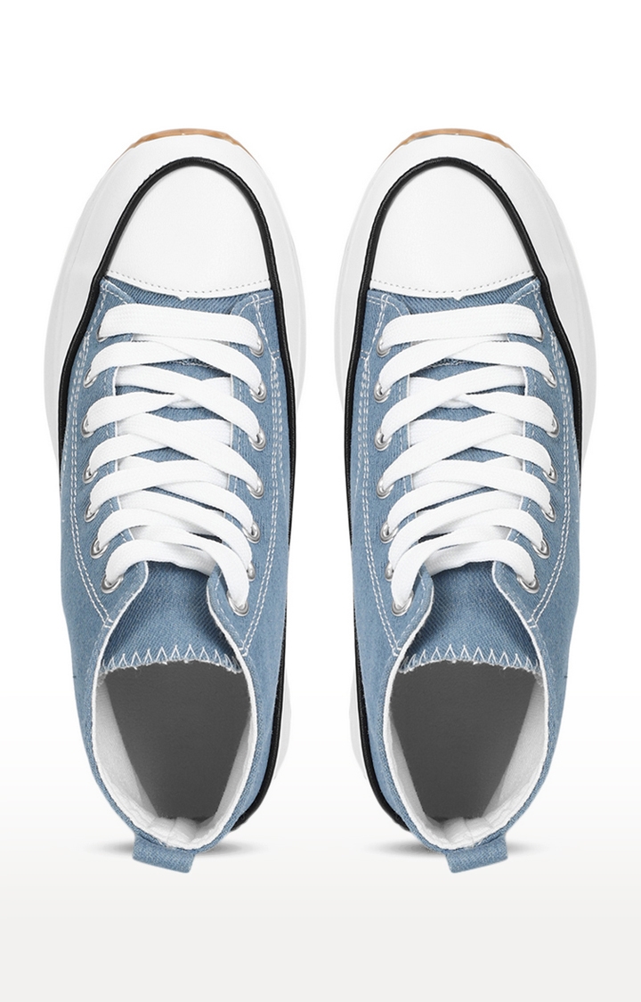Truffle Collection | Women's Denim Blue Canvas Lace Up Sneakers 3