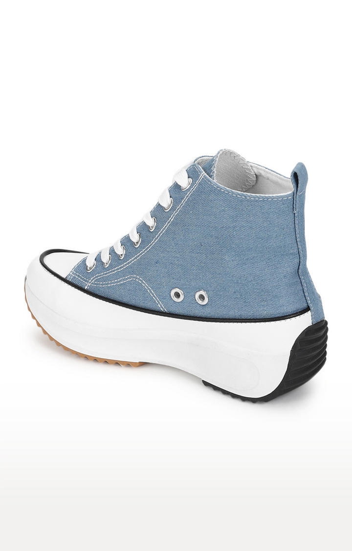 Truffle Collection | Women's Denim Blue Canvas Lace Up Sneakers 2