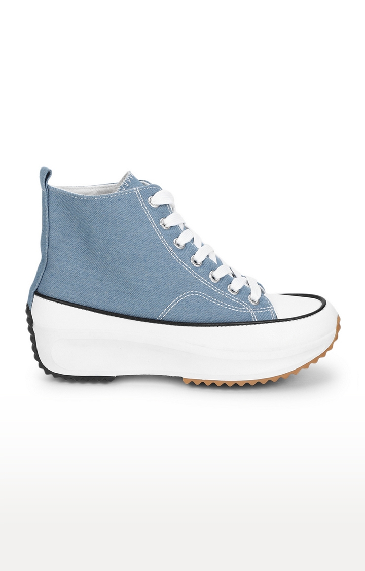 Truffle Collection | Women's Denim Blue Canvas Lace Up Sneakers 1