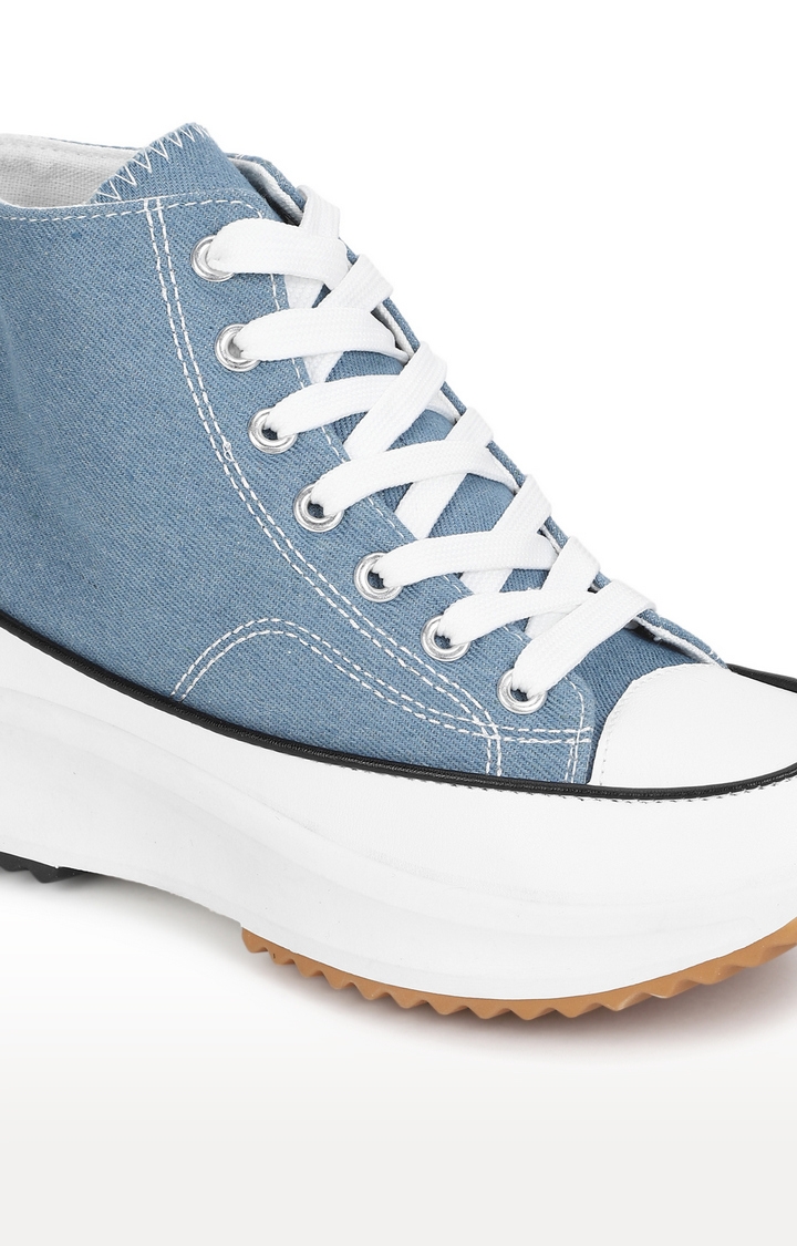 Truffle Collection | Women's Denim Blue Canvas Lace Up Sneakers 5