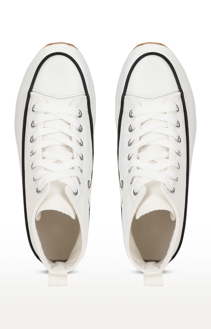 Truffle Collection | Women's White Canvas Lace Up Sneakers 3