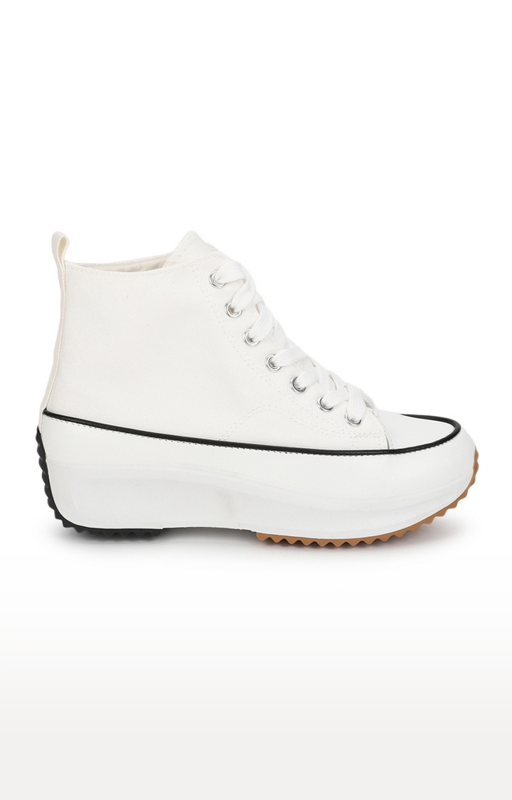 Truffle Collection | Women's White Canvas Lace Up Sneakers 1