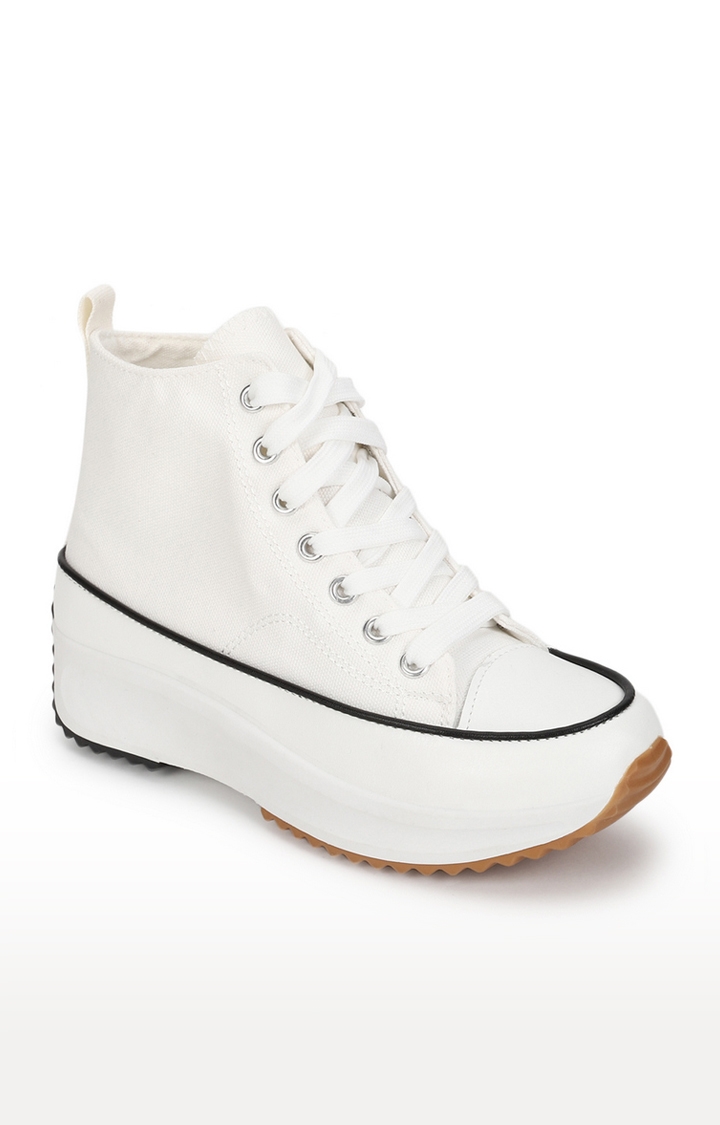 Truffle Collection | Women's White Canvas Lace Up Sneakers 0