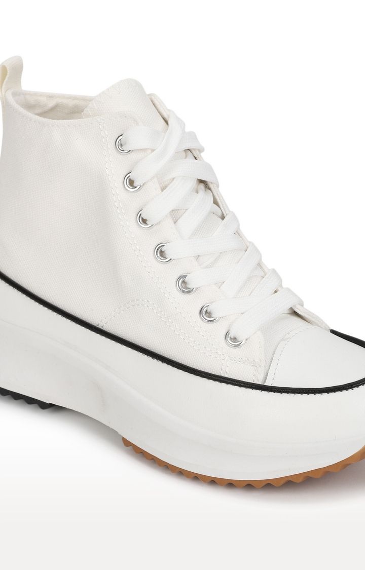 Truffle Collection | Women's White Canvas Lace Up Sneakers 5