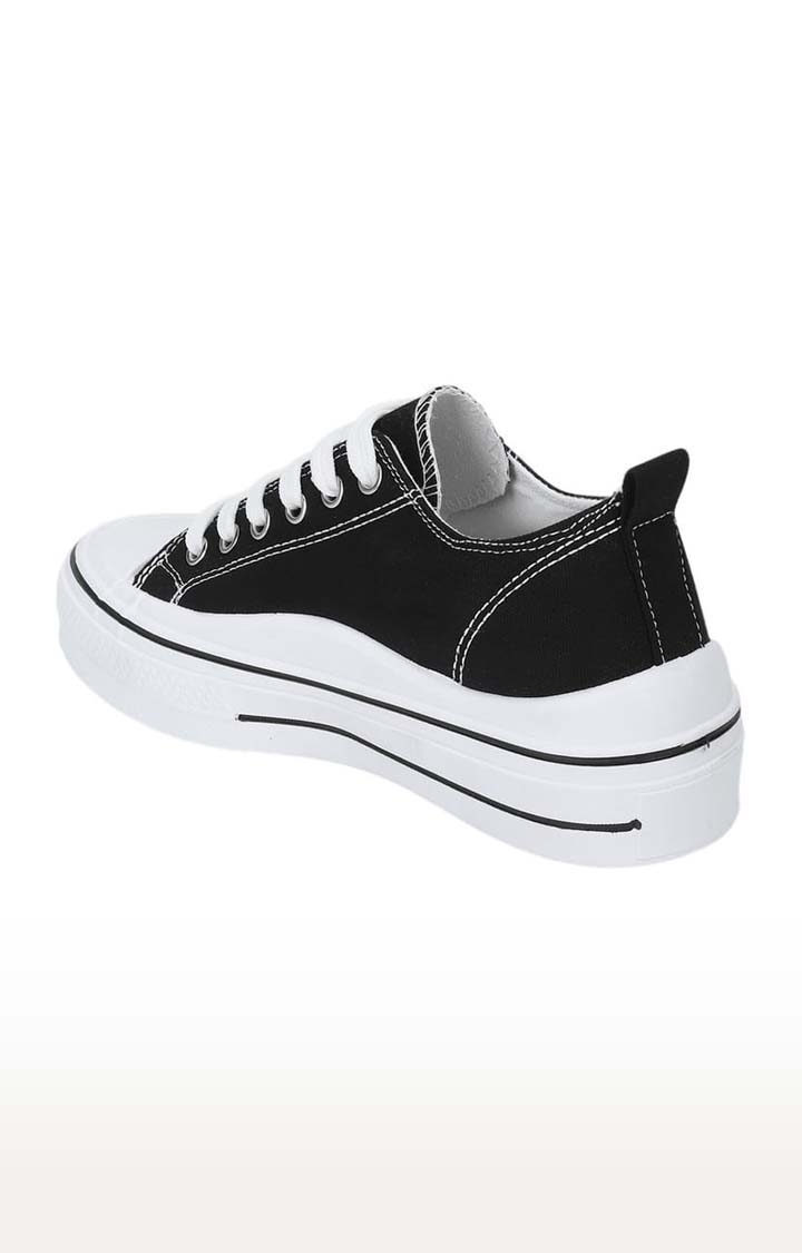 Truffle Collection | Women's Black Canvas Solid Lace-Up Sneakers 2